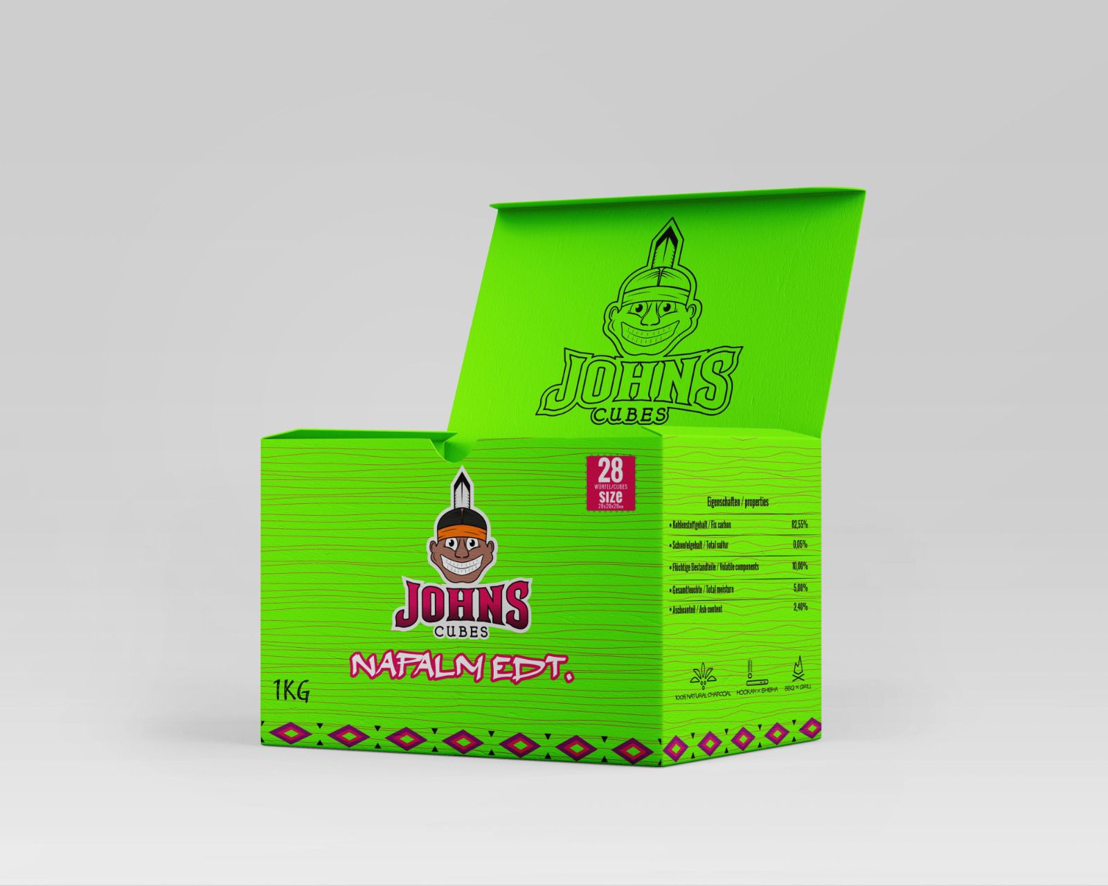 Johns Cube 28er - 1 KG - Shisha Kohle